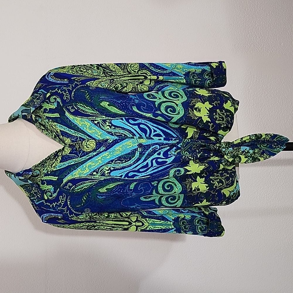 Nygard Shirt Paisley Abstract Button Down Tie Front Long Sleeve Blue Size PM - Picture 3 of 13